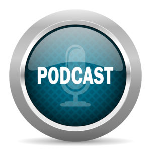 podcast blue silver chrome border icon on white background