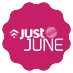 badge of feature's logo, "JUST June"