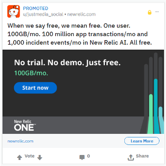 New Relic Reddit Promoted Ad
