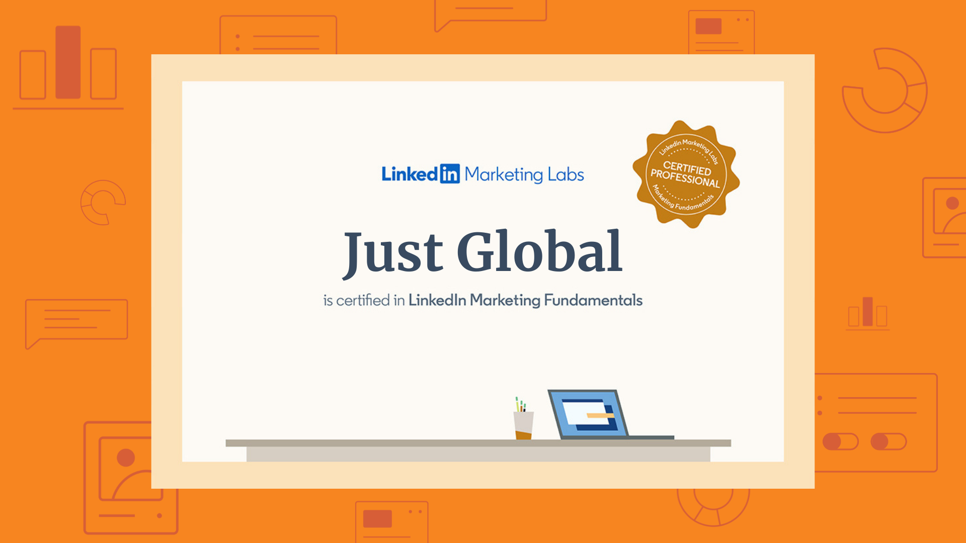 Certification image with "Just Global" as the recipient