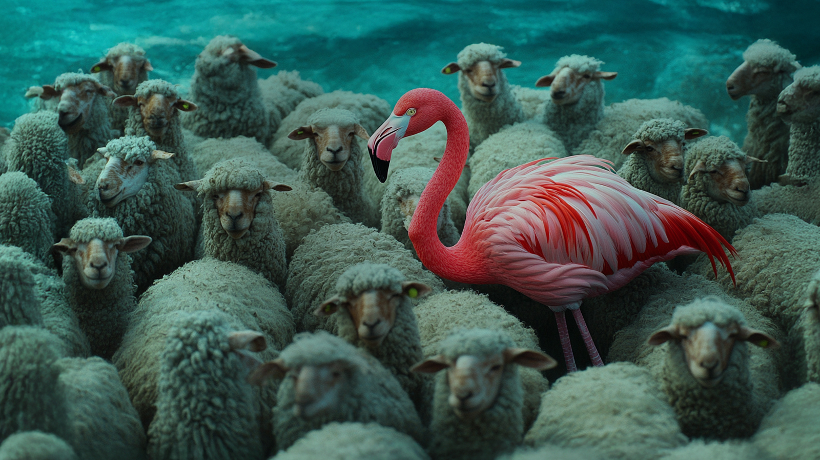 Jon Barkworth VP Strategy at Just Global B2B Marketing Agency analyzes the importance of being bold. a pink flamingo amongst white sheep